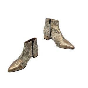 J David Moresco Leather Italian Ankle Booties Sz 39 Metallic Gold Paisley‎ Boots